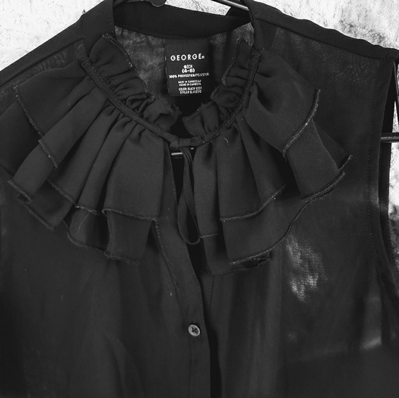 Sz small Black Sheer Button Front Blouse - Picture 6 of 8